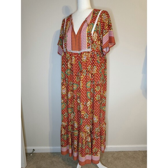 Rusttydustty Midi Floral Dress Red Size 0XL - Picture 3 of 8